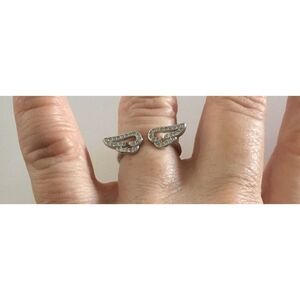 Sparkling Channel Set Sim Diamond Angel Wings Ring~925 Sterling Silver